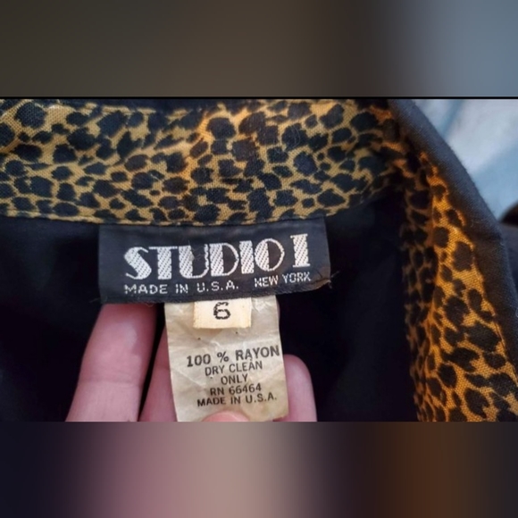 Vintage 70s80s Studio I Black Longsleeved Flowy Rayon Shirt Dress Midi Sz 6 - Picture 5 of 7